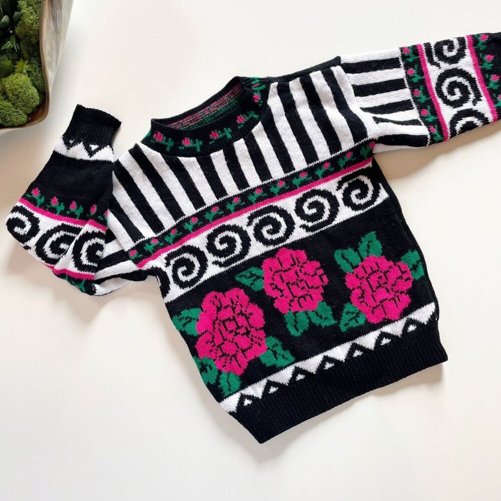 Vintage 1980’s Jet Set Rose Sweater | USA Made | Size 6